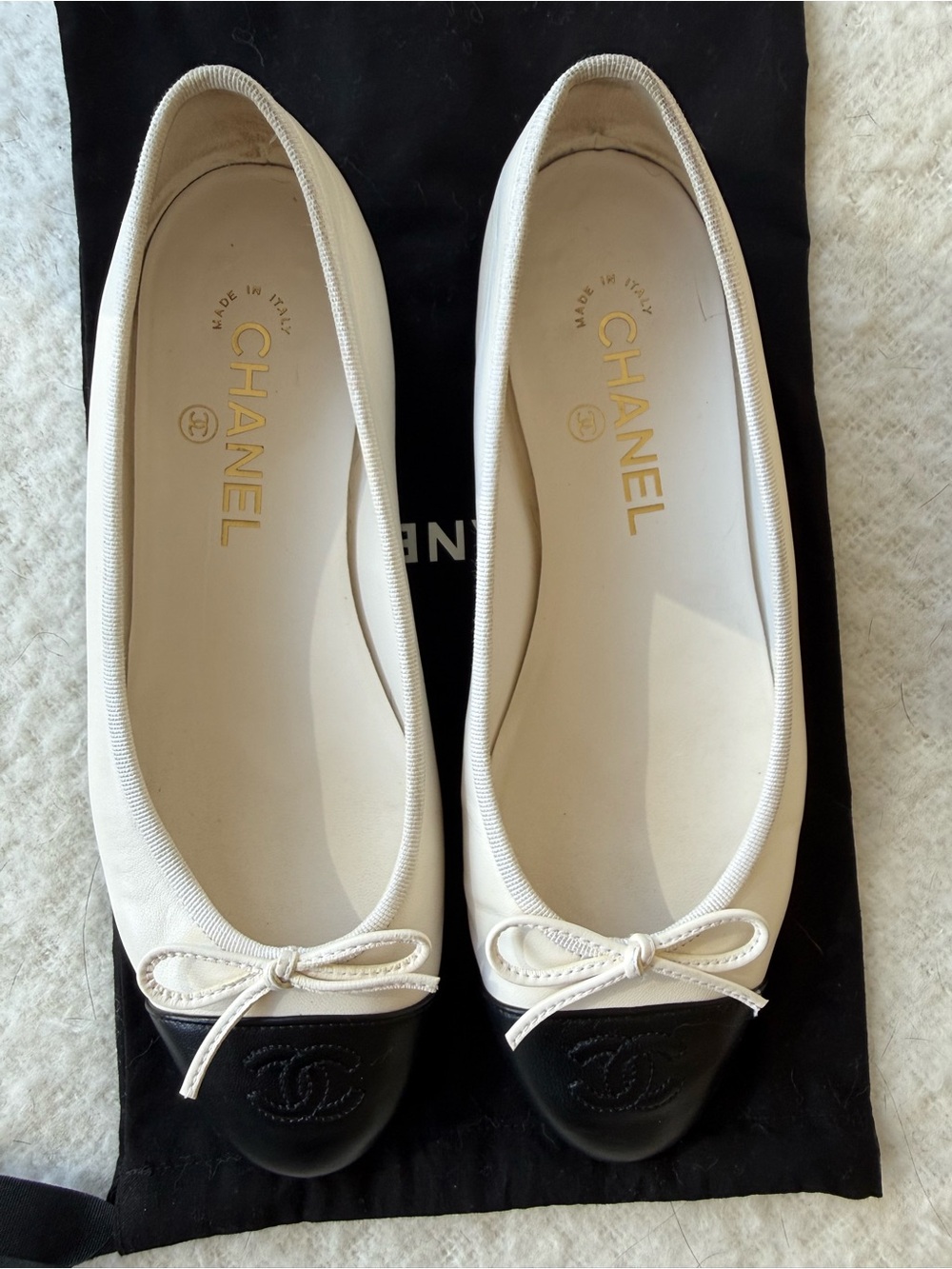 Chanel Two-Tone Ivory and Black Ballet Flats